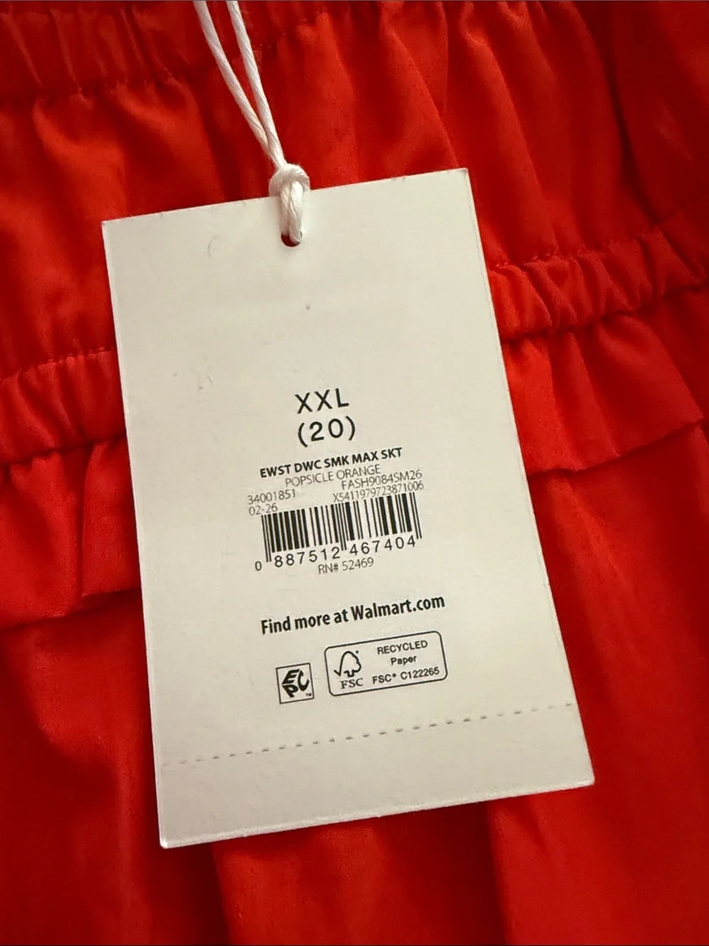 NWT Free Assembly Orange Smocked Maxi Skirt Cotton Side Ties XXL (20)